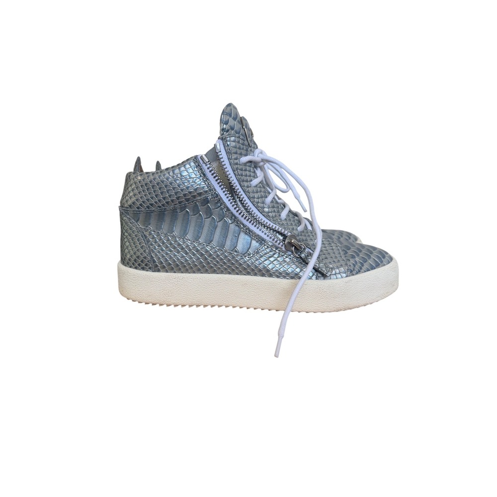 Giuseppe Zanotti Metallic Blue Snakeskin Embossed High Top Sneakers Size 38